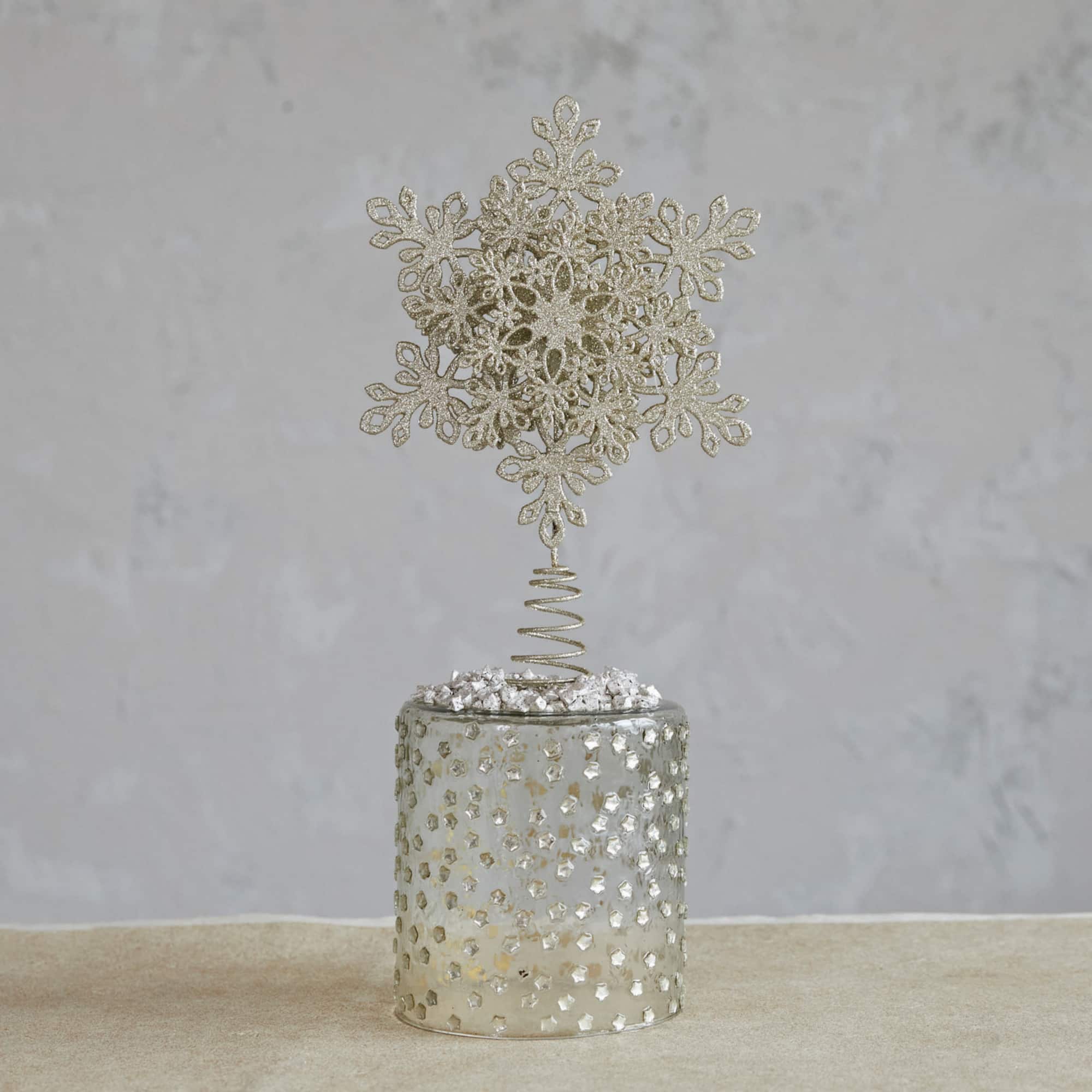 Hello Honey® 13" Champagne Plastic & Metal Snowflake Tree Topper with Glitter